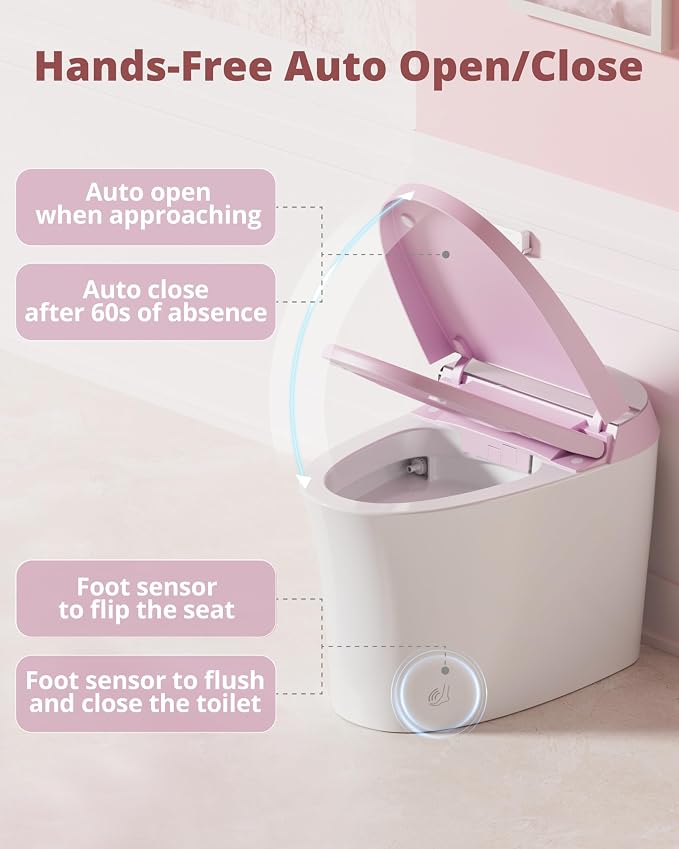 CANEST Pink Smart Toilet with Bidet Built In, Auto Open, Auto Temp Control | Dual Flush with Tank, ADA Comfort Height, Smart Temp Control, Warm Air Dryer, Remote Control, Foot Sensor, Night Light