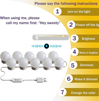 LED Voice-Activated Vanity Lights for Mirror Consciot Hollywood Style Vanity Lights with 10 Dimmable Bulbs