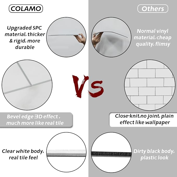 Luxury 10-Sheet Peel and Stick Backsplash,Self Adhesive Faux Stone 12”x12” White Subway Tile for Kitchen,Glossy Waterproof Carrara Brick Marble Look,Stick on Accent Wall for Bathroom,Bedroom