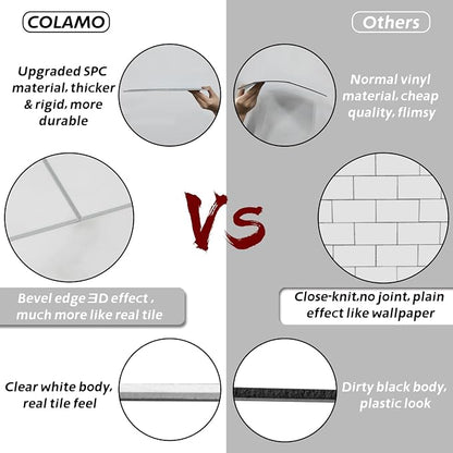 Luxury 10-Sheet Peel and Stick Backsplash,Self Adhesive Faux Stone 12”x12” White Subway Tile for Kitchen,Glossy Waterproof Carrara Brick Marble Look,Stick on Accent Wall for Bathroom,Bedroom