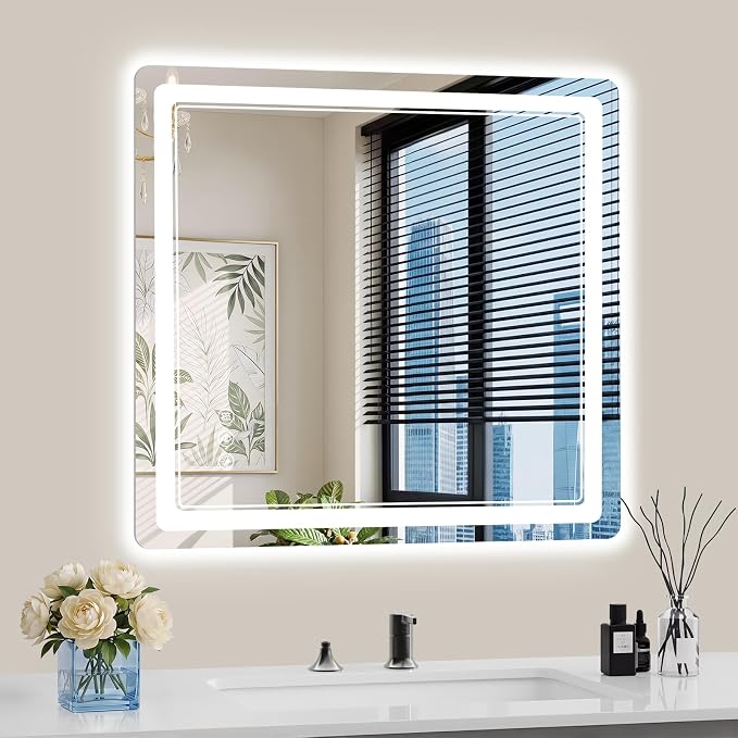 30"x30" LED Bathroom Mirror with Lights, Backlit + Front Lit, Anti-Fog, Lighted Bathroom Mirror for Wall, HD Shatterproof Tempered Glass, Dimmable, Memory Function (Horizontal/Vertical)