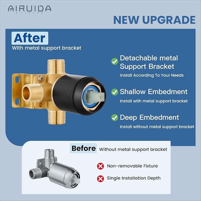 Airuida 6 Inch Shower Faucet Set,Bathtub Faucet Kit,Matte Black | Shower Tub Faucet Set,Male Threads Rough-In Valve,Square Head Shower System