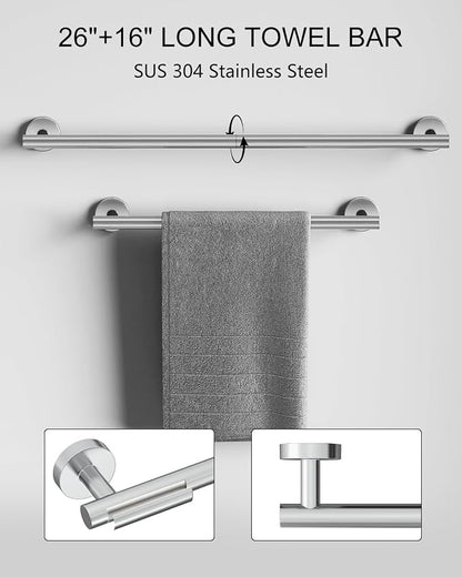 Wall-Mount Towel Bar Bathroom Hardware Accessory Set 12-Piece | Chrome,Stainless Steel,Wall Mount,Bathroom Hardware Set,Simple DIY installation,Stain-resistant and easy to maintain,Modern