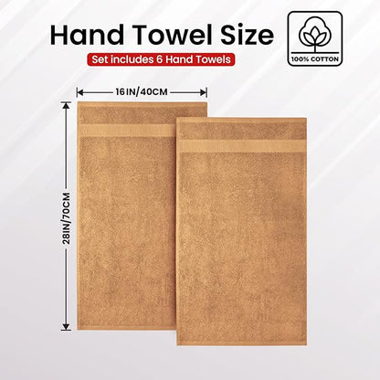 Infinitee Xclusives Beige Hand Towels for Bathroom - Set of 6 (16x28 inches) 600 GSM, 100% Cotton Ultra Soft, Quick Drying, Hotel Quality Hand Towel Set (Cosmic Sand)