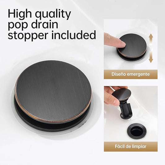 Bathroom Faucet 3 Holes, 8 Inch Widespread Faucet 2 Handle Bathroom Sinks Faucets Lead-Free Oil Rubbed Bronze Bath Sinks Faucets with Pop-up Drain Stopper and Supply Hoses