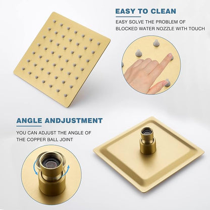 Esnbia Shower Kit, Shower Faucet Set（Valve Included) with 6-Inch Rain Shower Head, Single-Handle Shower Trim Kit, Brushed Gold | Complete tub and shower trim kit with 6-inch rainfall head, single-handle control, tub spout, and valve. Brushed Gold finish.