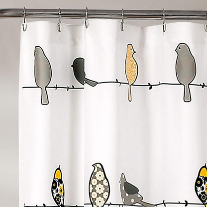 Lush Decor Rowley Birds Shower Curtain, 72” W x 72” L, Yellow & Gray - Colorful Floral Bird Pattern - Whimsical & Playful Bird Shower Curtain - Farmhouse, Coastal, & Boho Bathroom Decor