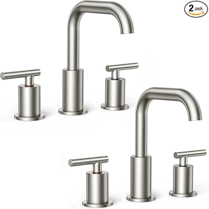 FORIOUS Bathroom Sink Faucet 3 Hole Widespread 8 Inch 2 Pack Brushed Nickel | 6-12 inch Widespread Sink Faucet with 2 Handles, Pop Up Drain and Water Supply Supplies for Vanity Restroom RV Lavatory Sink