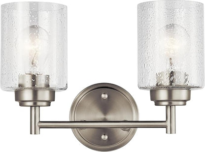 Kichler Winslow 12.75" Vanity Light in Brushed Nickel, 2-Light Transitional Bathroom Light with Clear Seeded Glass. (12.75" W x 9.25" H), 45885NI