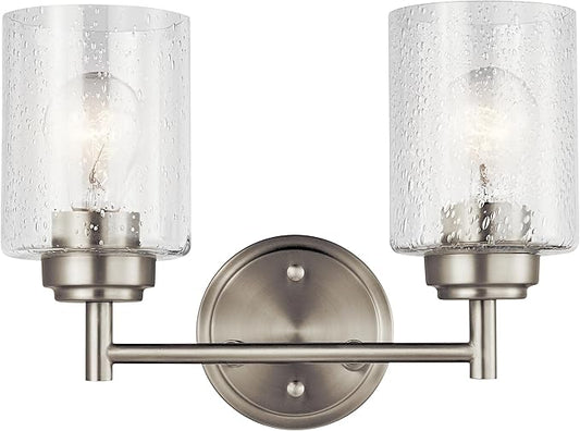 Kichler Winslow 12.75" Vanity Light in Brushed Nickel, 2-Light Transitional Bathroom Light with Clear Seeded Glass. (12.75" W x 9.25" H), 45885NI
