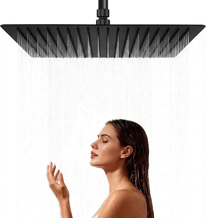 16 Inch Rain Shower Head,Rainfall Showerhead for Bathroom | All Metal 304 Stainless Steel with 324 Silicone Nozzel, Full Body Coverage,Ceiling Mount,Matte Black