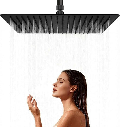 16 Inch Rain Shower Head,Rainfall Showerhead for Bathroom | All Metal 304 Stainless Steel with 324 Silicone Nozzel, Full Body Coverage,Ceiling Mount,Matte Black
