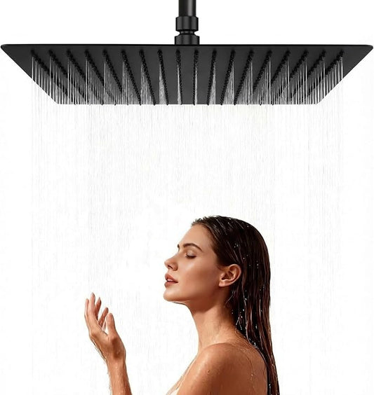 16 Inch Rain Shower Head,Rainfall Showerhead for Bathroom | All Metal 304 Stainless Steel with 324 Silicone Nozzel, Full Body Coverage,Ceiling Mount,Matte Black
