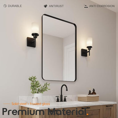 Wall Light Fixtures Matte Black Bathroom Vanity Lights Over Mirror with White Frosted Glass, Wall Lamps for Hallway Washroom Porch Entrance T001MB-L1