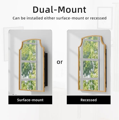 Casaphoria 30" H x 20" W Arched Bathroom Medicine Cabinet with Mirror,Metal Frame Wall Medicine Cabinets Mirrors, Wall Mirror Cabinet, Gold