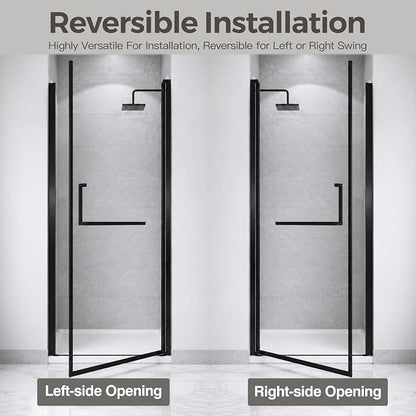 34-35.2" W x 72" H Single Frameless Pivot Swing Shower Door | 1/4" Clear SGCC Tempered Glass with a 30.2" walk-in opening, Matte Black Finish, Adjustable Width, Reversible Installation