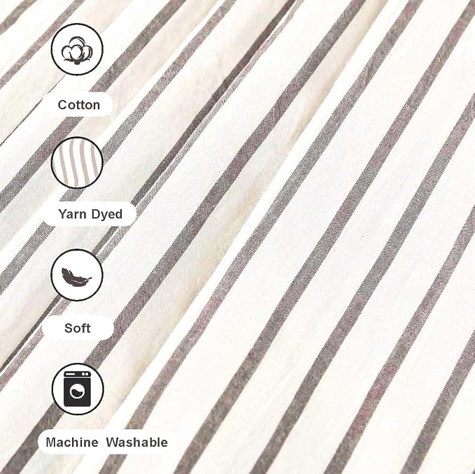 DOSLY Ides Farmhouse Taupe Shower Curtain, Taupe and Brown Stripe, Button Curtain, Cotton Blend and Cotton Woven Fabric, Rustic Charm Country Chic Style, 72x78 in, Bathroom
