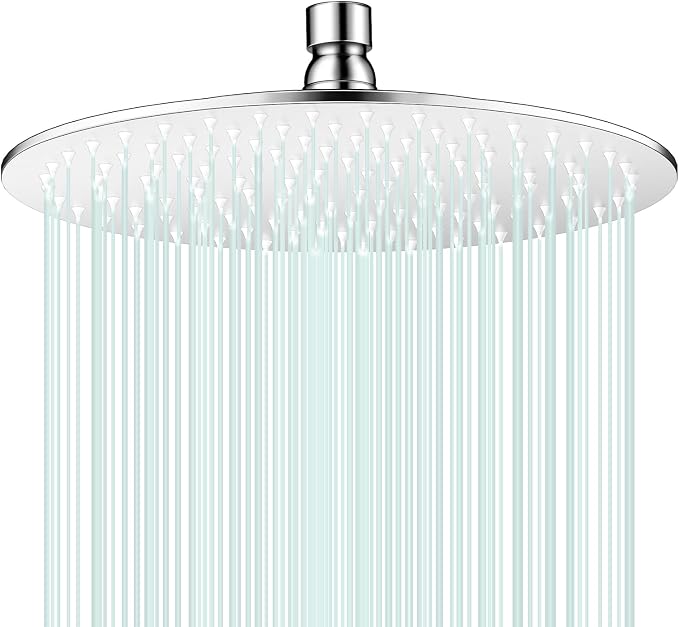 All Metal Rain Shower Head - Heavy Duty Stainless Steel, Easy Install, High Water Flow, Ultra-Thin Modern Design for Bathroom (Chrome, 10)