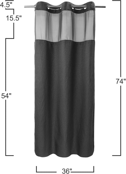 River Dream Waffle No Hook Shower Curtain with Liner,Graphite Grey,36x74 | Dotted Waffle,Snap-in Liner,Heavy Duty,Quick Dry,Mesh Top Window,With Bottom Magnets,Hotel-Grade,Washable,Small Stall Size
