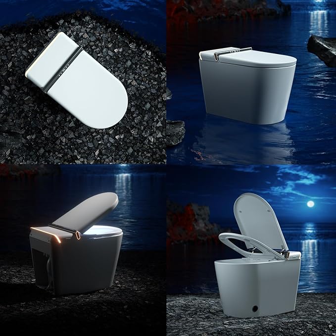 Modern Smart Toilet, One Piece Toilet with Auto Open/Close Lid, Heated Seat, Bidet Function, Warm Air Dry, Foam Shield, Auto Deodorization, Night Light, Remote Control