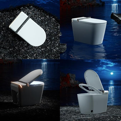 Modern Smart Toilet, One Piece Toilet with Auto Open/Close Lid, Heated Seat, Bidet Function, Warm Air Dry, Foam Shield, Auto Deodorization, Night Light, Remote Control