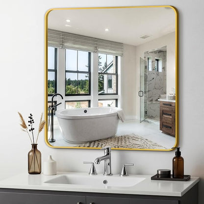 Bathroom Vanity Mirror, Gold Framed Mirror for Over Sink, 30x30 | HD glass, distortion-free for makeup and grooming, Sturdy frame, all mounting hardware, hangs horizontal or vertical