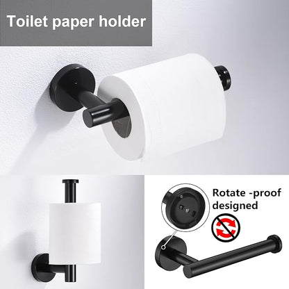 6 Pieces Matte Black Bathroom Hardware Accessories Set Hand Towel Ring 16&23.6 inch Round Towel Bar Silver Toilet Paper Holder Towel Hooks 2 Pieces SUS 304 Stainless Steel,Heavy Duty,Wall Mounted