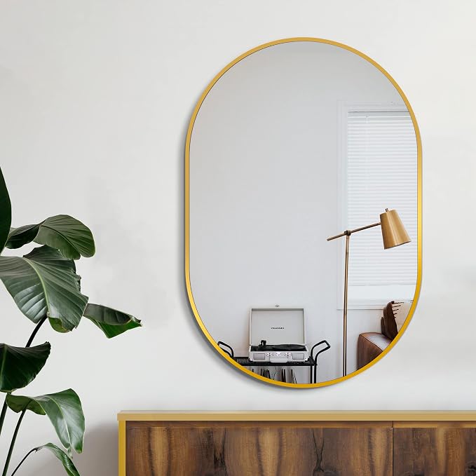 36x24 Gold Oval Bathroom Mirror for Over Sink, Aluminum Frame | HD Reflection No Distortion, Aluminum Frame, Mounting Hardware for Vertical or Horizontal Mount