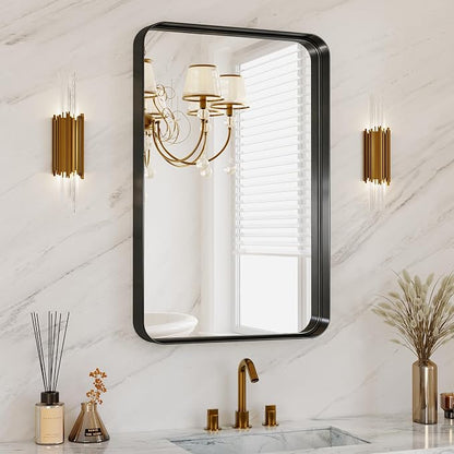 Bathroom Mirror for Wall, 30x20 Inch Rectangle Mirror,Matte Black Metal Framed Bathroom Vanity Mirror for Restroom Farmhouse, HD Tempered Glass,Anti-Rust Aluminum Alloy Mirror