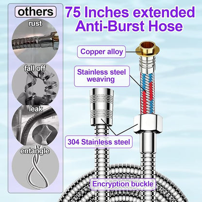 Ion High Pressure Filtered Shower Head with Handheld & Hose for Hard Water | 12 Filters Water Softener for Dry Skin & Hair, 4 Spray Modes, Pause Switch, Scalp Massager, 75" Hose, 2 Bracket | Kids & Pets