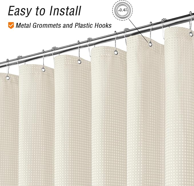 Small Stall Ivory Fabric Shower Curtain, 36 x 72 | Narrow Half Cloth-Textured Shower Curtain for Bathroom, Water Repellent, Machine Washable