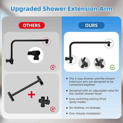 8" Metal Rainfall Shower Head with 10-Mode Handheld, Matte Black | NSF/ANSI/CAN 372 Certified, High Pressure Showerhead Combo with 11" Adjustable Shower Arm, 71" Hose, Shower Head Holder