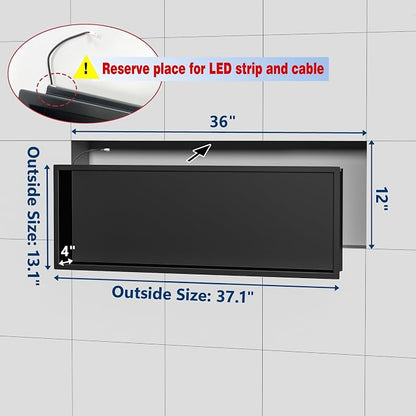 RGB Shower Niche LED Lights Waterproof, Matte Black Recessed Wall Niche-36X12 in Stainless Steel Niches for Shower, Tile-Ready for Bathroom Storage Shower Niche