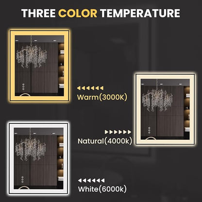 LOAAO 30"X36" LED Bathroom Mirror Black Framed | Anti-Fog, Dimmable, Memory Function, Tempered Glass, Lighted Vanity Mirror for Wall