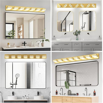 IZORRO LED Modern Bathroom Lights Fixtures(8-Light,Dimmable),Gold Acrylic Wall Lighting,Vanity Lights for Bathroom Over Mirror - 6000k 46In （No Assembly Required）