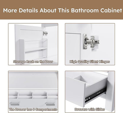 Montary 42" Bathroom Vanity Without Sink, Modern Stylish MDF Bathroom Storage Cabinet, Freestanding Vanity with 2 Doors and One Large Divided Drawer, White (NOT Include Sink)