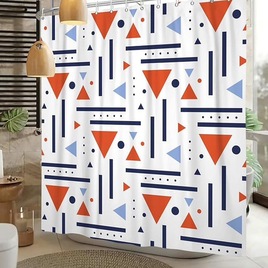 Abstract Geometric Shower Curtain Colorful Geometric Abstract Boho Orange Triangle, Modern Minimalist Boho Art Bathroom Decor Waterproof Fabric Bath Curtain 72x84 inch