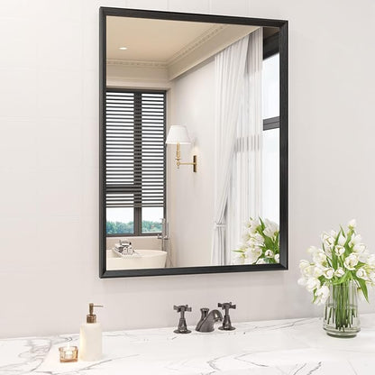 22x30 Inch Bathroom Mirror, Matte Black Framed Rectangle, 4MM Tempered Glass, Anti-Rust, Wall-Mounted Vanity Mirror for Bathroom & Bedroom - Hangs Horizontally or Vertically