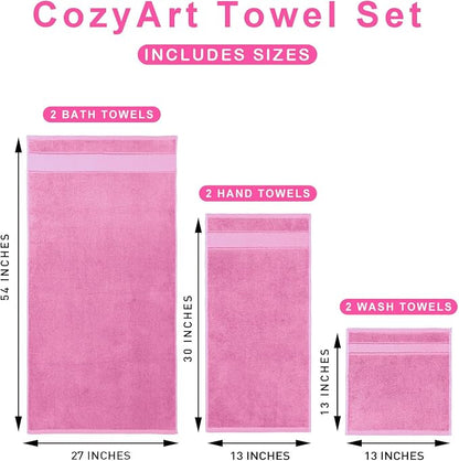 COZYART Bath Towel Set 6 PCS, Pink Luxury 100% Turkish Cotton 650GSM | Soft Absorbent Quick Dry, OEKO‑Tex 100 Cert. Zero Twist Ring Spun Cotton, Plush Fluffy, Breathable Hotel Quality Towels Set
