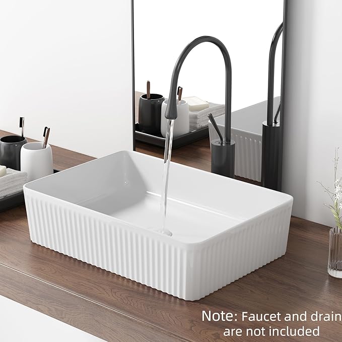 Rectangular Vessel Sink 20 Inch Above Counter - White Ceramic Rectangle Countertop Bathroom Sink, 20" x 13.5" Modern Vanity Art Basin Porcelain Hand Was