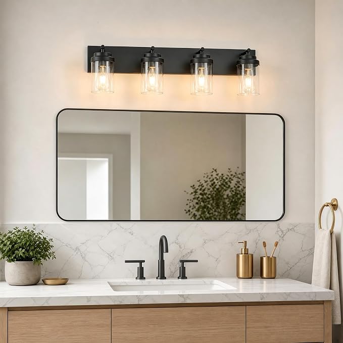 4-Light Bathroom Light Fixtures, Bathroom Vanity Wall Light | Modern Bathroom Lighting Fixtures Over Mirror, Vanity Lights for Bathroom, Mirror, Restroom, Bedroom, E26