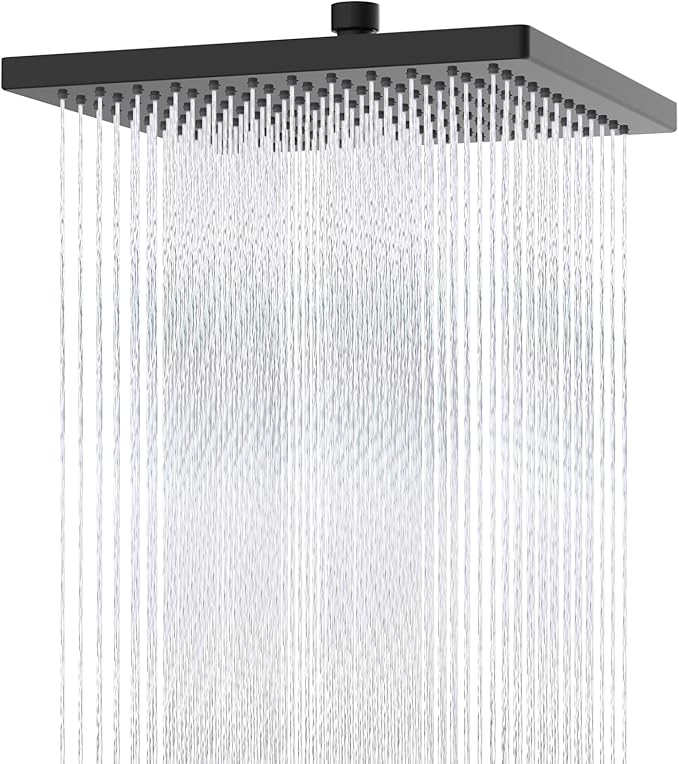 Hibbent cUPC Certified High Pressure 12'' Rain Shower Head, Matte Black | Thickness Metal Showerhead, Square Large Bathroom Rainfall Shower Head, Adjustable Brass Ball, Waterfall Full Body Coverage