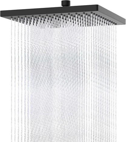 Hibbent cUPC Certified High Pressure 12'' Rain Shower Head, Matte Black | Thickness Metal Showerhead, Square Large Bathroom Rainfall Shower Head, Adjustable Brass Ball, Waterfall Full Body Coverage