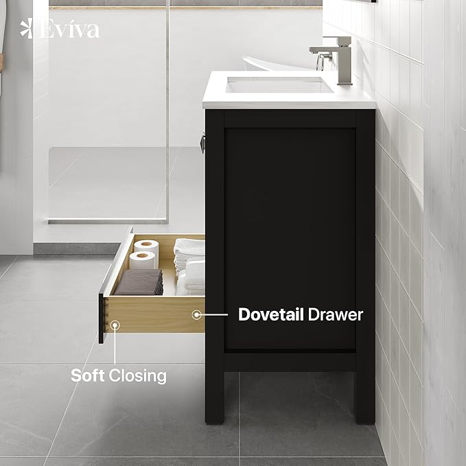 Eviva London 30 Inch Espresso Bathroom Vanity with Carrara Quartz Top