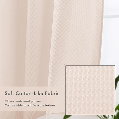 No Hook Shower Curtain with Snap-in Liner, Embossed Waffle Design Fabric Shower Curtain for Bathroom, Soft & Lightweight, 71x74, Pink
