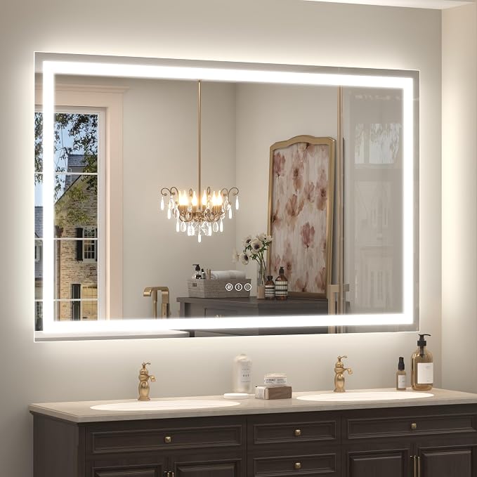 55x40 inch LED Mirror for Bathroom with Front Lights + Backlit | Lighted Vanity Mirror for Wall, Dimmable, Anti-Fog, Shatter-Proof, ETL Listed , Hangs Horizontally or Vertically