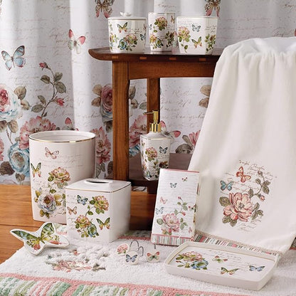 Avanti Linens - Lotion Pump/Soap Dispenser, Ceramic Countertop Accessories, Artistic Home Decor (Butterfly Garden Collection)