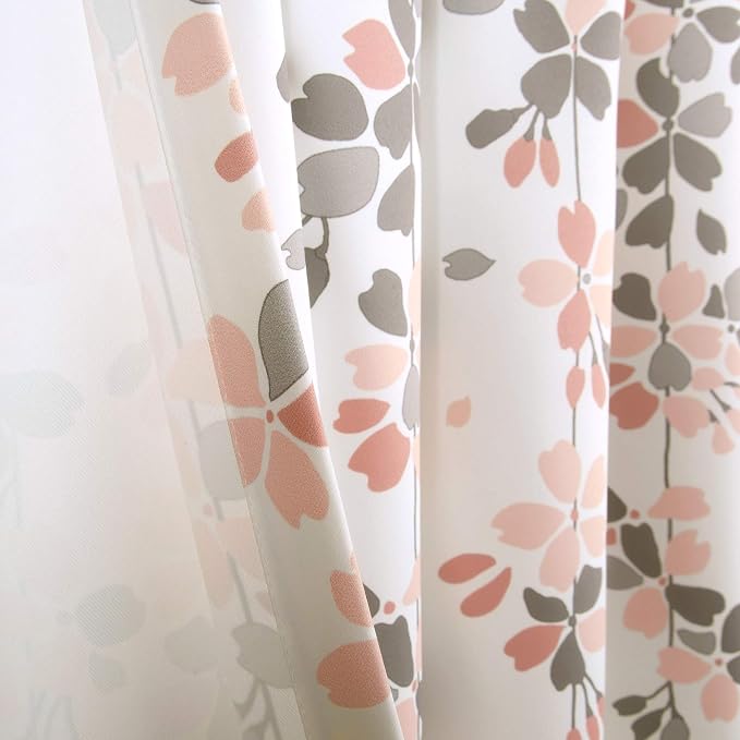 Lush Decor Weeping Flower Light Filtering Window Curtain Panels, Pair, 52"W x 95"L + 2" Header, Blush & Gray - Charming Modern Floral Curtains for Living Room, Dining Room, & Bedroom
