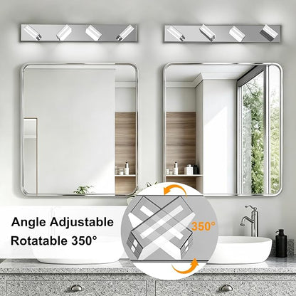 LED Modern Bathroom Light Fixtures, 4-Light 30-Inch Dimmable 5CCT Adjustable Chrome Vanity Lights for Bathroom Lighting Fixtures Over Mirror, 350° Rotatable Wall Lamp