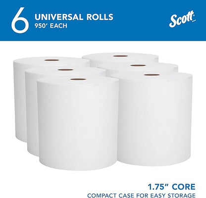 Scott Professional Essential Universal High-Capacity Hard Roll Paper Towels, Bulk (02000), Hardwound 1.75" Core, White, Compact for Easy Storage (6 Rolls at 950' Each, 5,700'/Case)
